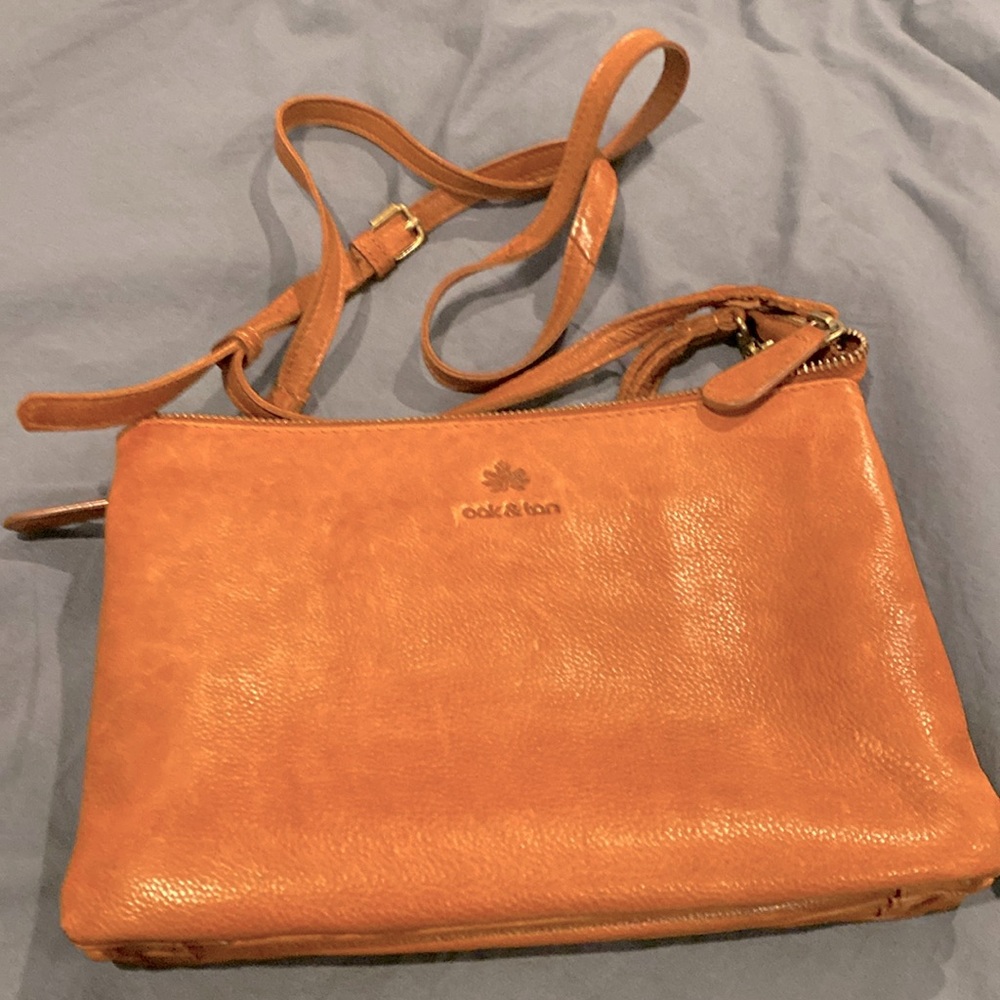 Oak & Tan Cognac Brown Genuine Leather Crossbody Purse/Clutch